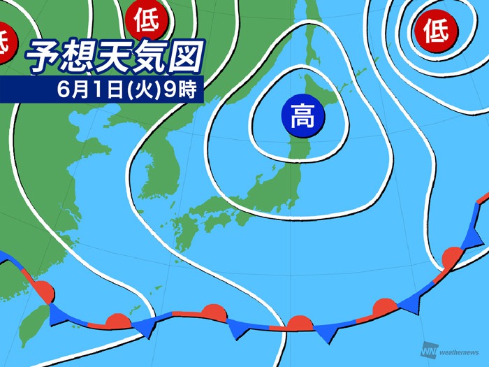 今日6月1日 火 の天気 広範囲で晴れ 九州など真夏日の予想も ウェザーニューズ 21 06 01 05 15 ウェザーニュース 天気の ｄメニューニュース Nttドコモ