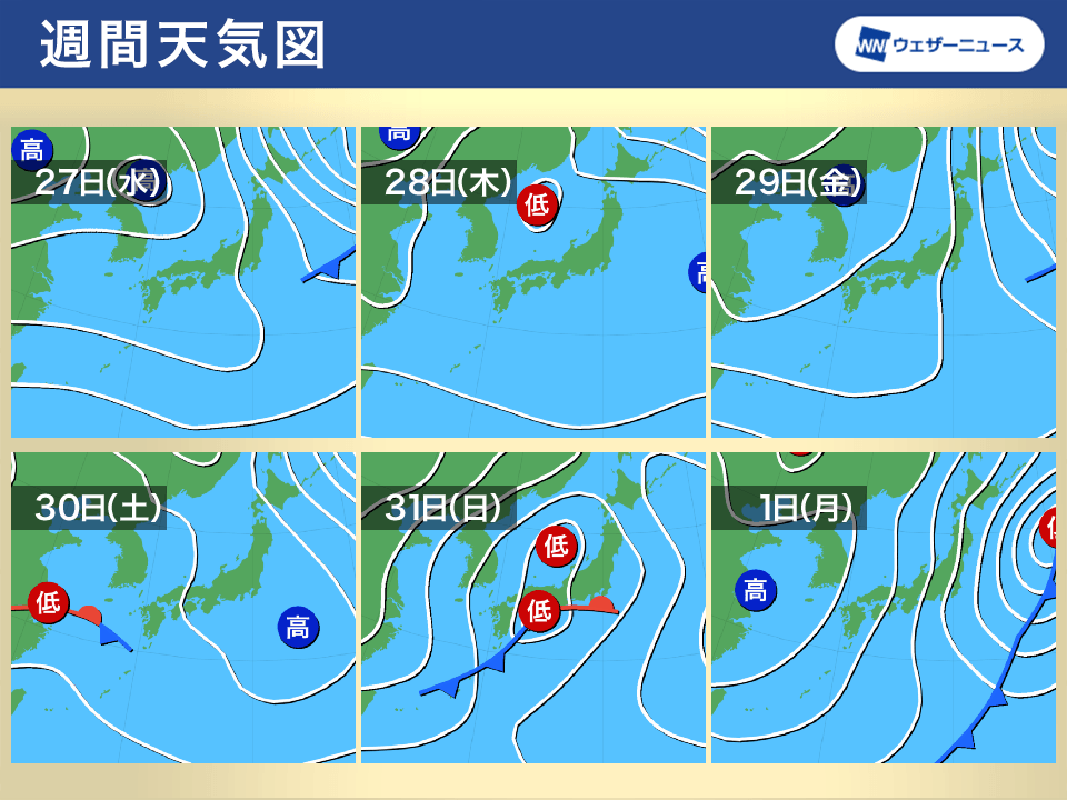 週間天気予報 大晦日は広く雨で荒天か 年末年始は寒さ緩む 12月27日(水