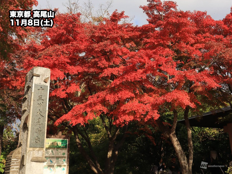 関東 高尾山で紅葉が見頃に