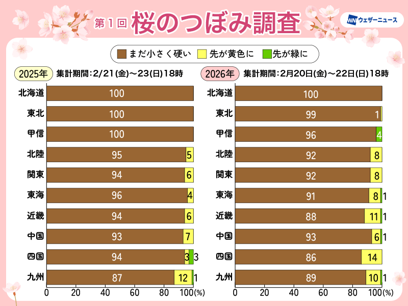 「桜のつぼみ調査」による桜の生長状況