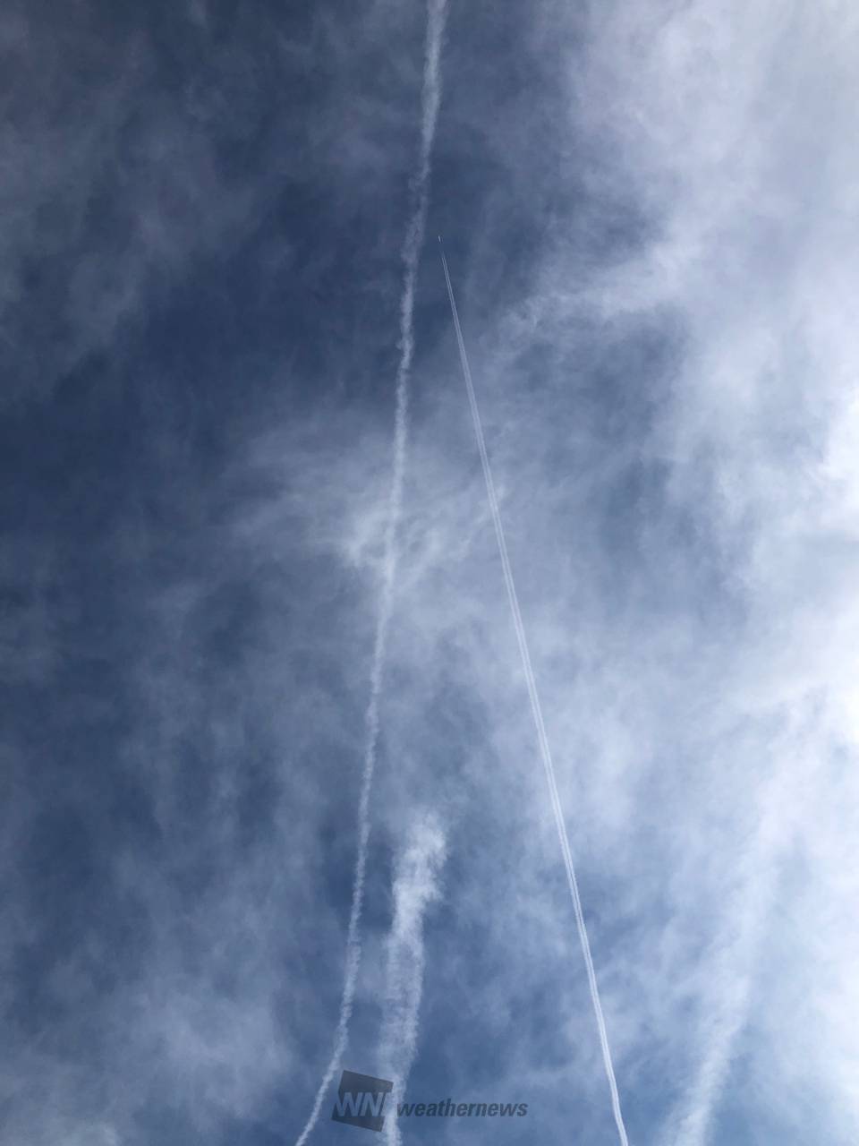 ひこうき雲 飛行機雲「X」 注目の空の写真 ウェザーニュース