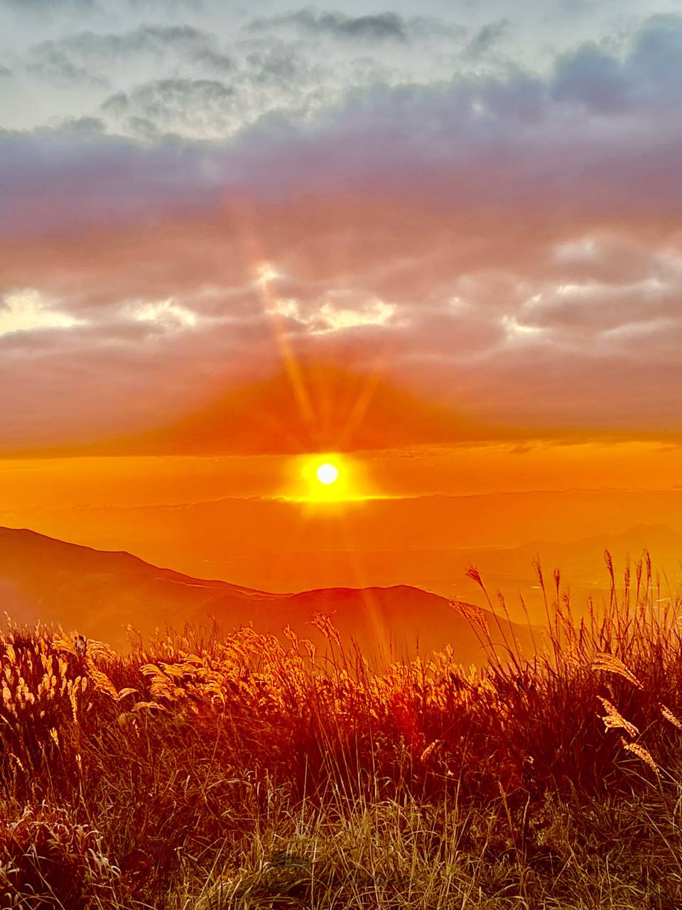 阿蘇の草千里の展望台からの夕日です✨ 真 | 熊本県阿蘇郡南阿蘇村