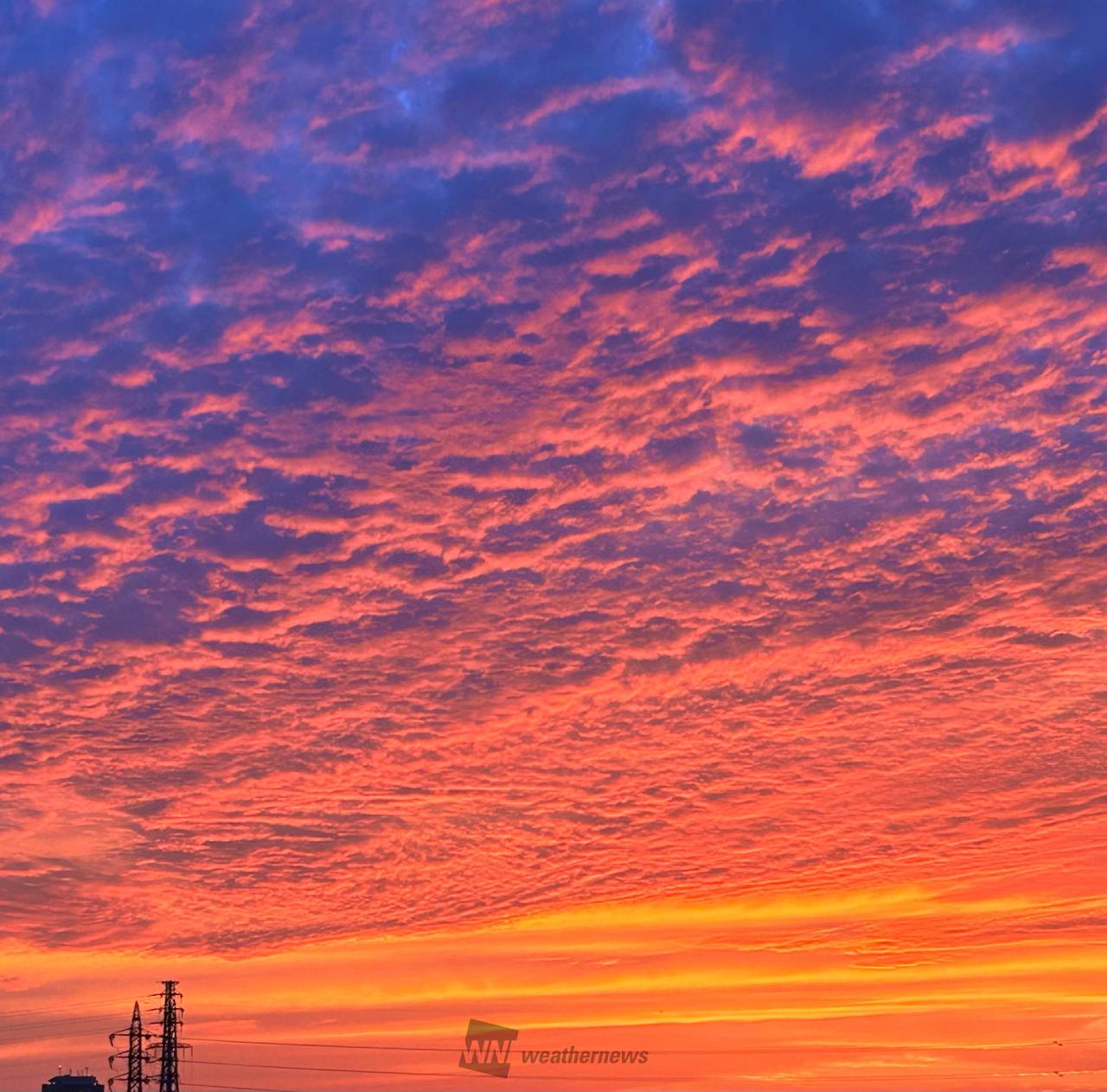 真っ赤な夕焼け 注目の空の写真 ウェザーニュース